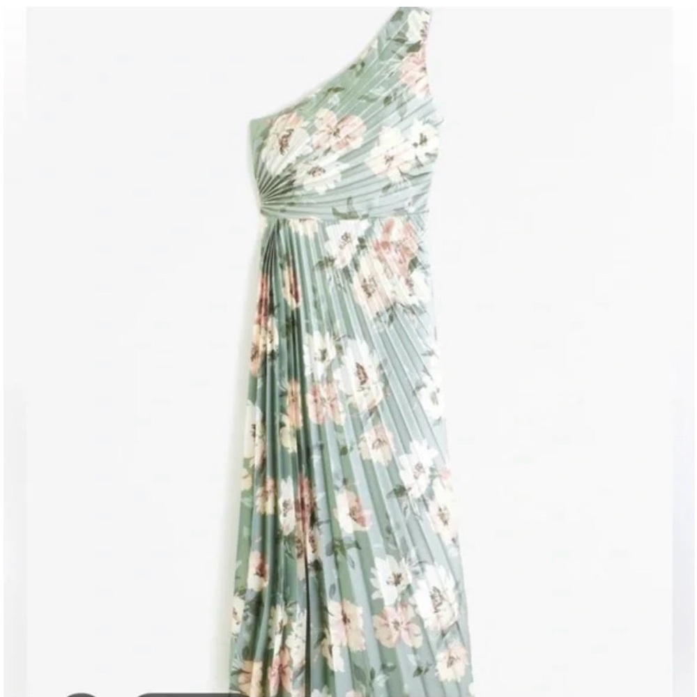 Abercrombie & Fitch Giselle Pleated One-Shoulder Maxi Dress in Green Floral